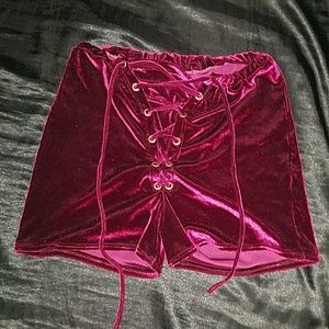Burgundy Velvet Shorts